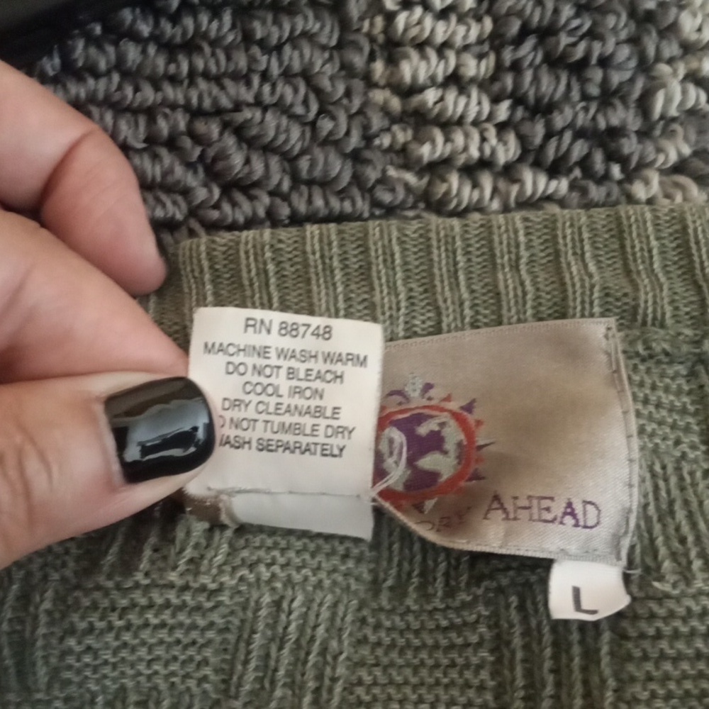 The Territory Ahead Green V-Neck Sweater Made In Italy Cotton Mens Large - Picture 5 of 8